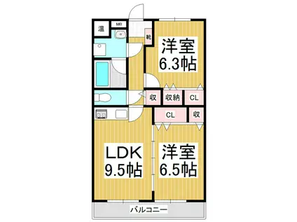 サニーデイパレス(2LDK/3階)の間取り写真