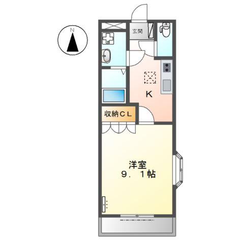 ブルックII(1K/1階)の間取り写真