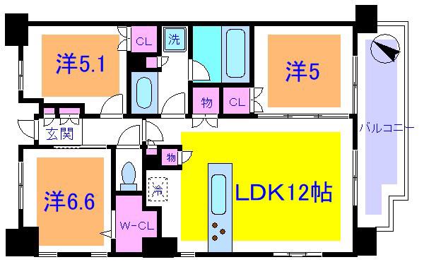 パークホームズ町屋(3LDK/14階)の間取り写真