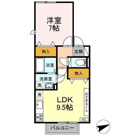 プチセジュール洲先町(1LDK/2階)の間取り写真