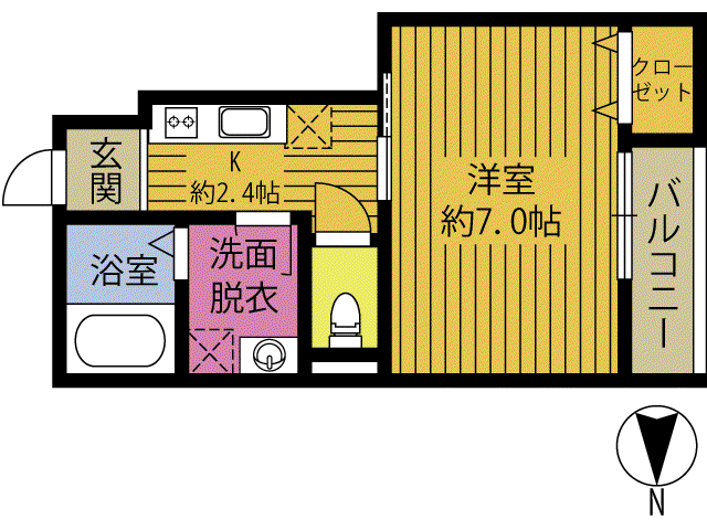 ONE EIGHT花高松(1K/1階)の間取り写真