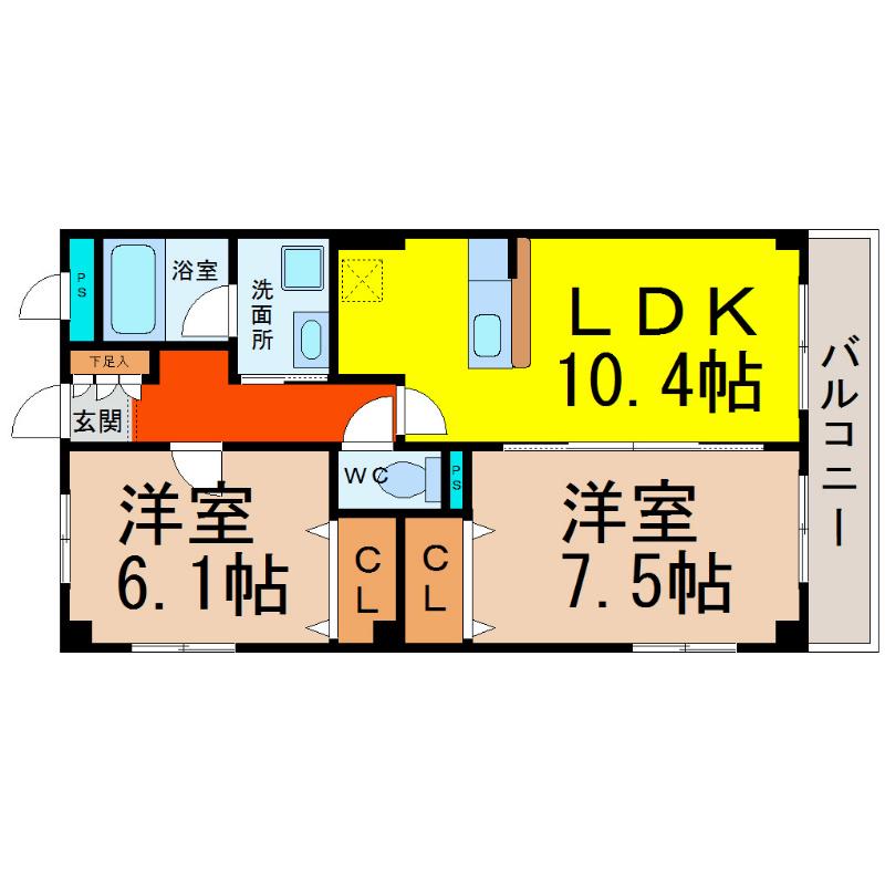グランハートM(2LDK/1階)の間取り写真