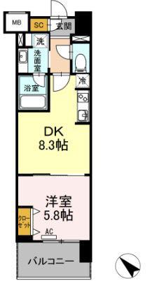 ウィスタリアレジデンス博多(1DK/10階)の間取り写真