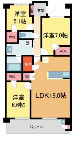 ライオンズ甲陽園 グラングレイド(3LDK/7階)の間取り写真