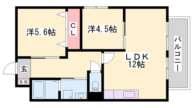 ヴィークル白浜(2LDK/6階)の間取り写真