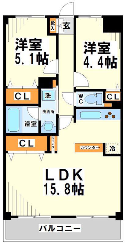 ライオンズマンション武蔵野台(2LDK/4階)の間取り写真