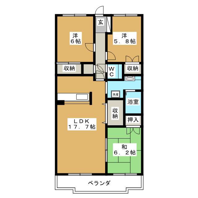 フラット日吉コートB(3LDK/1階)の間取り写真