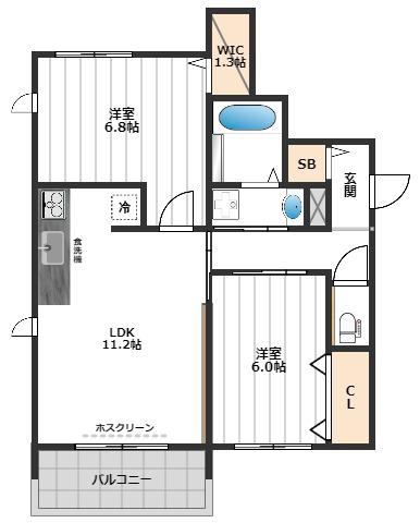 ル トレフル(2LDK/2階)の間取り写真