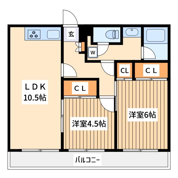 明日香Ⅱテラス(2LDK/2階)の間取り写真