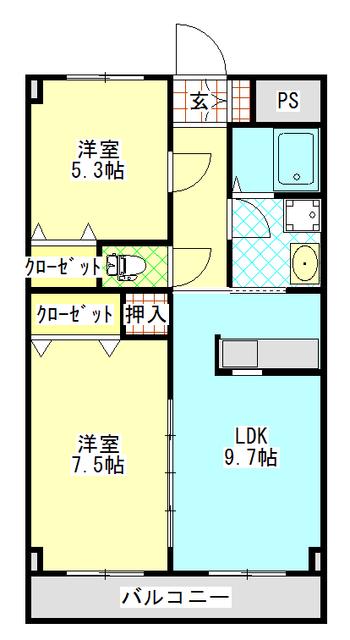 ZEROビル(2LDK/4階)の間取り写真