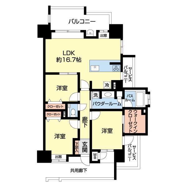 アクタス籠町グランミライ(3LDK/9階)の間取り写真