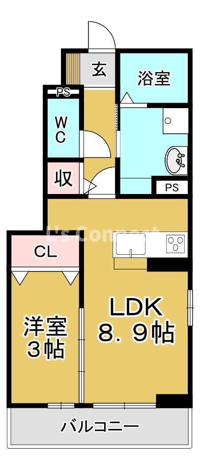 D-ROOM八乙女中央E棟(1LDK/1階)の間取り写真