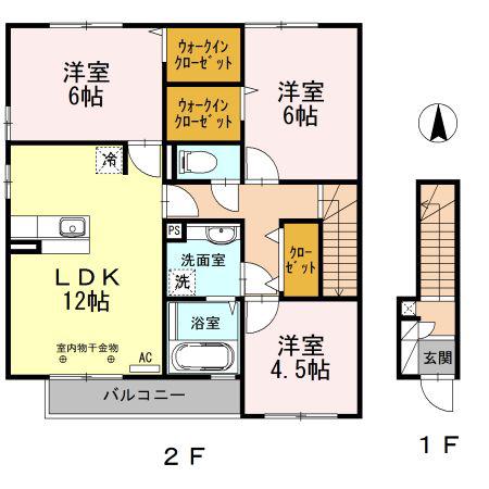 ハッピーアイランド C(3LDK/2階)の間取り写真