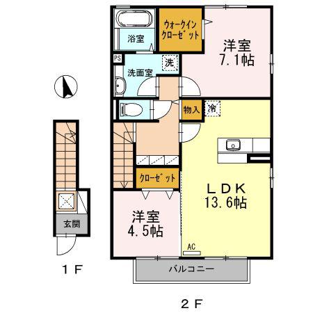 D-ROOM南花岡(2LDK/2階)の間取り写真