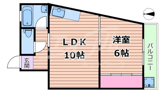 ウスヰマンション(1LDK/2階)の間取り写真