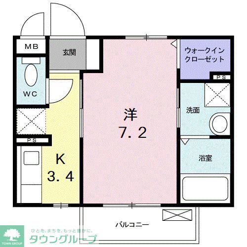 アクティーフ 西所沢(1K/2階)の間取り写真