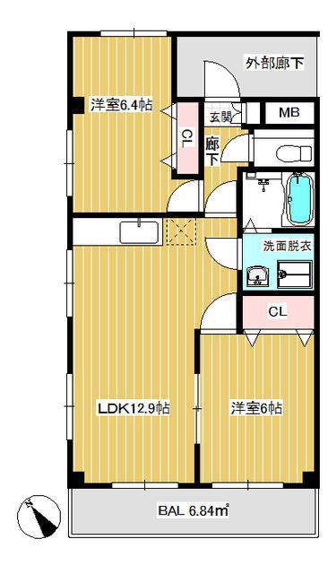 レーベンシュロス生田(2LDK/3階)の間取り写真