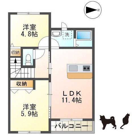 リバティコート永盛(2LDK/2階)の間取り写真