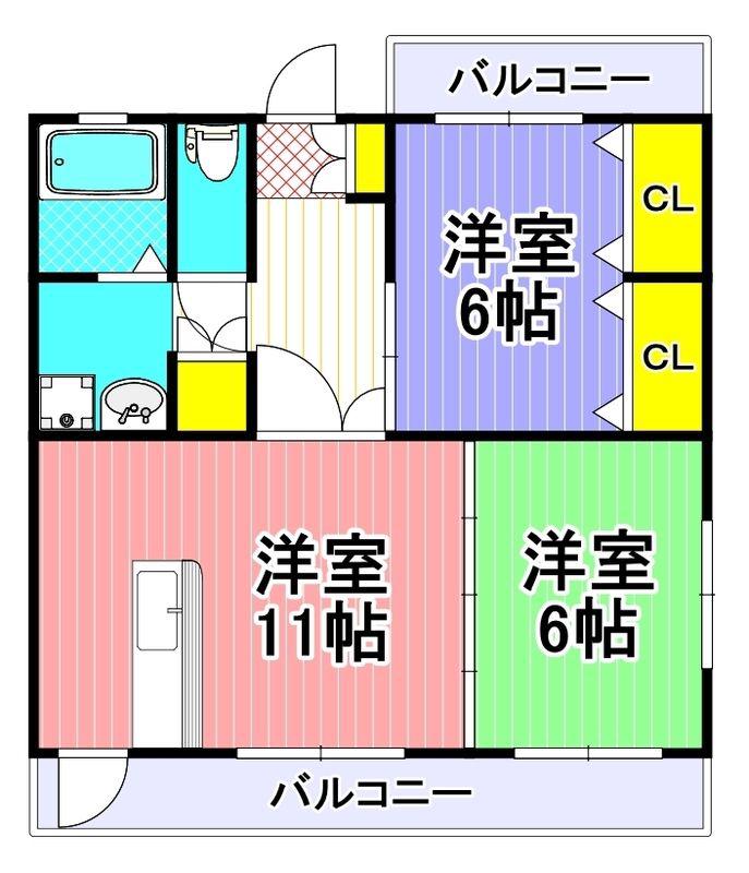 ライフパークB棟(2LDK/2階)の間取り写真