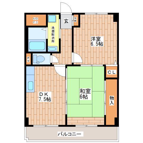 カーサファミール(2DK/1階)の間取り写真