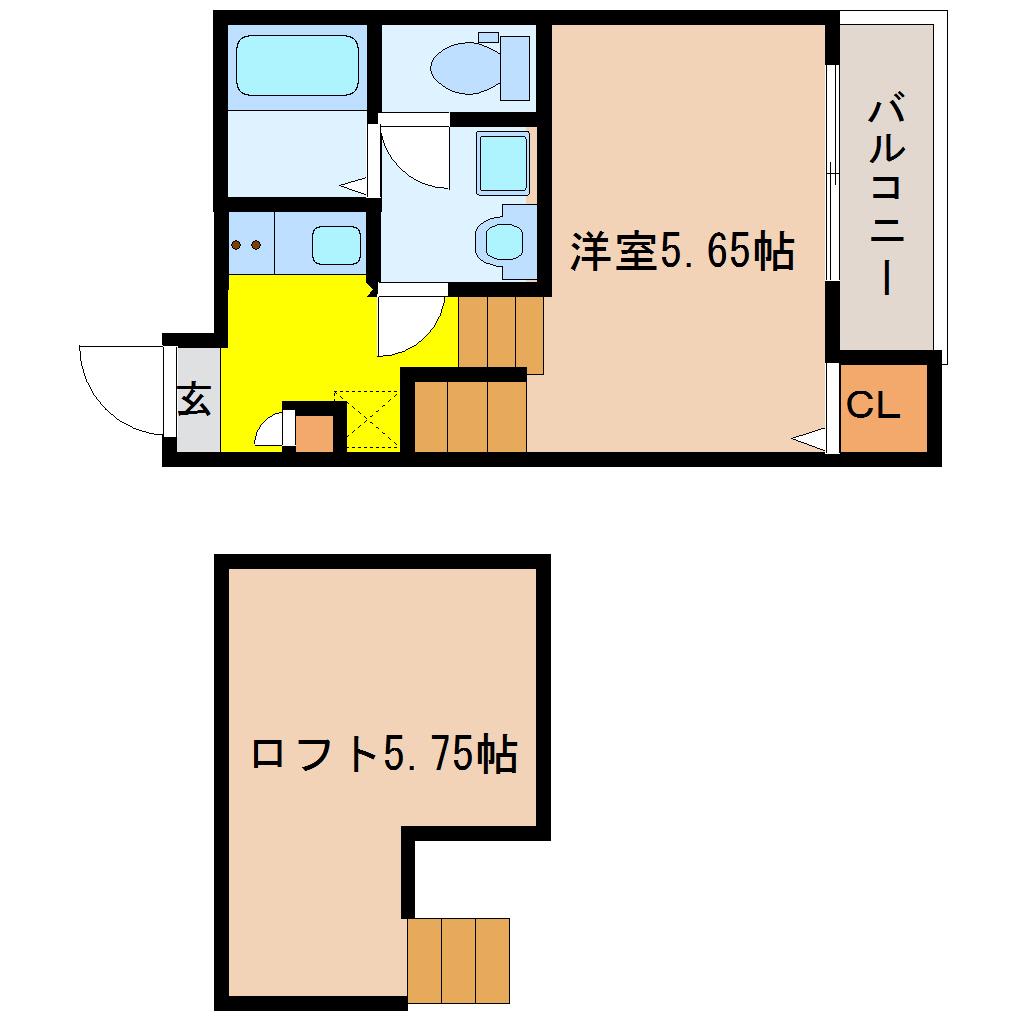 BELLE VILLA長町(1K/1階)の間取り写真