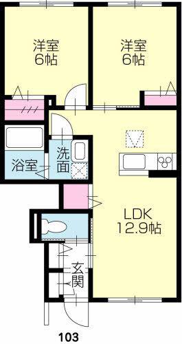 メゾンパインヒルズ(2LDK/1階)の間取り写真