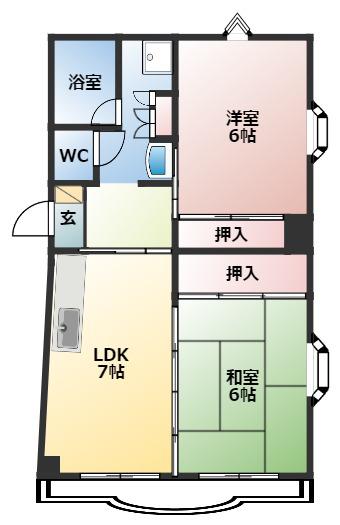 UKマンション(2DK/2階)の間取り写真