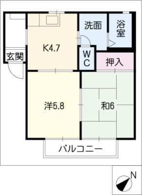 オークス・K A棟(2K/1階)の間取り写真