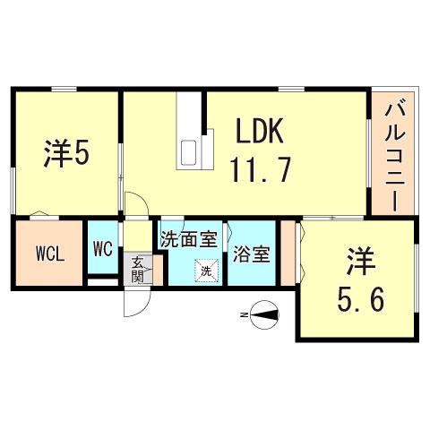 へーベルメゾン六甲道(2LDK/2階)の間取り写真