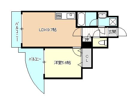 アミーグランコート三宮(1LDK/4階)の間取り写真