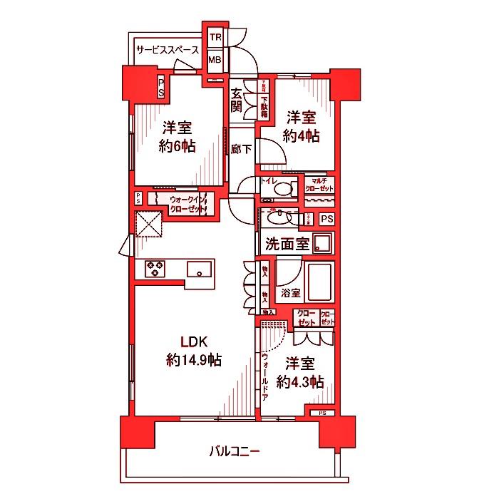 プラウド東神奈川(3LDK/4階)の間取り写真
