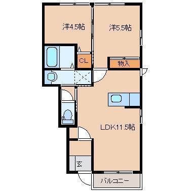 オスト蒲池(2LDK/1階)の間取り写真