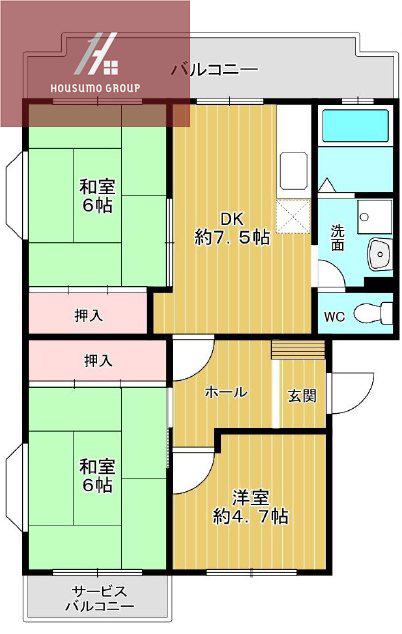 セピアコート山本(3DK/4階)の間取り写真