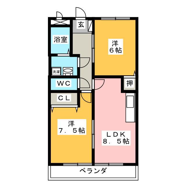 スプリームサンモール(2LDK/1階)の間取り写真