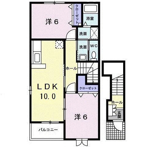 プラシードB(2LDK/2階)の間取り写真