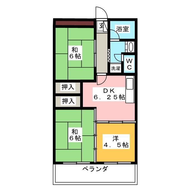 スカイハイツ東(3DK/4階)の間取り写真