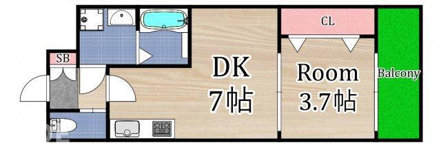 メルベージュ千林大宮(1DK/2階)の間取り写真