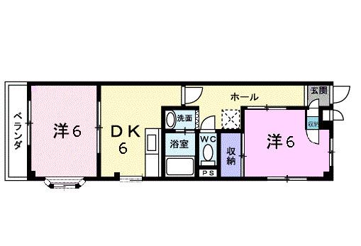 JR予讃線 坂出駅 徒歩27分 3階建 築34年(2DK/3階)の間取り写真