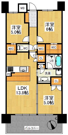ザ・天王寺レジデンスガーデン&ビスタ(3LDK/19階)の間取り写真