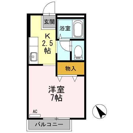クリスタルきりた(1K/2階)の間取り写真