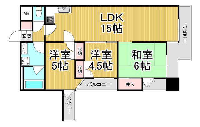 ネオダイキョー甲子園2(3LDK/4階)の間取り写真