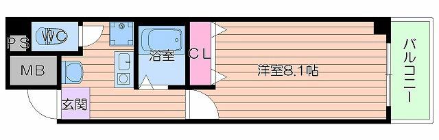 CITY SPIRE上本町(1K/3階)の間取り写真
