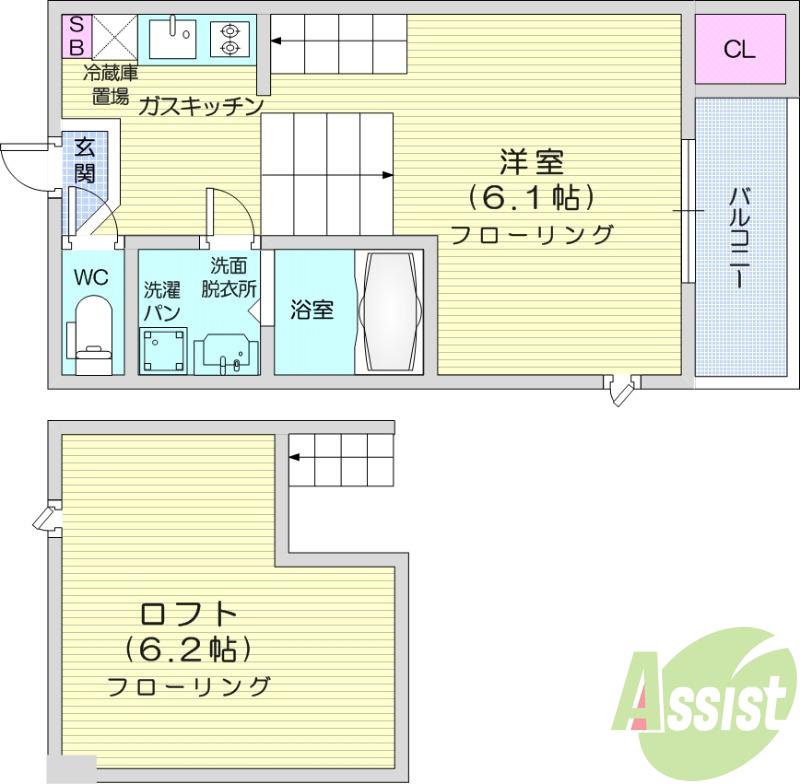 REVE長町C(1K/2階)の間取り写真