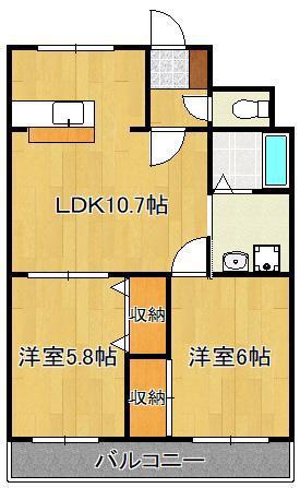 ロワイヤル小倉(2LDK/3階)の間取り写真