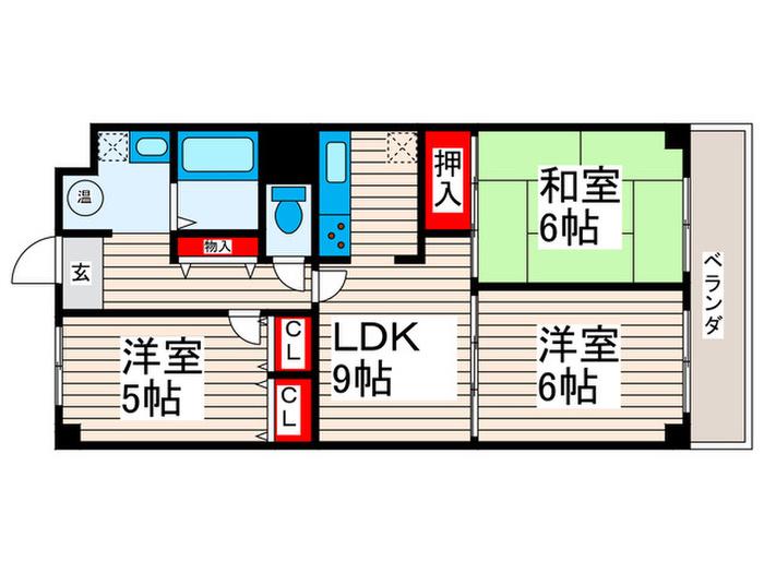 尾竹橋公園スカイハイツ(3LDK/1階)の間取り写真