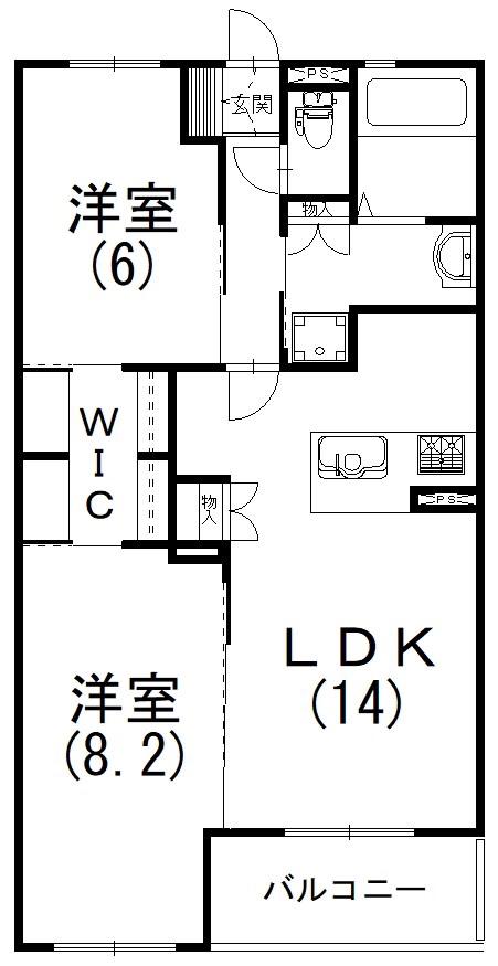 プレリエ四ツ池(2LDK/1階)の間取り写真