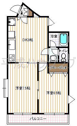 ベルアーブル(2DK/2階)の間取り写真