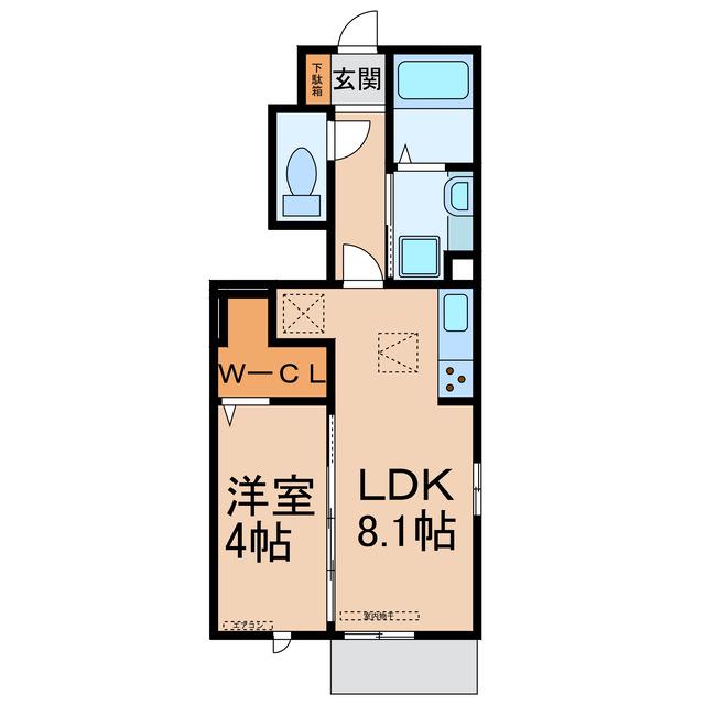名鉄小牧線 間内駅 徒歩14分 2階建 築9年(1LDK/1階)の間取り写真