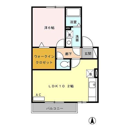 ウィルモア刈草A棟(1LDK/2階)の間取り写真