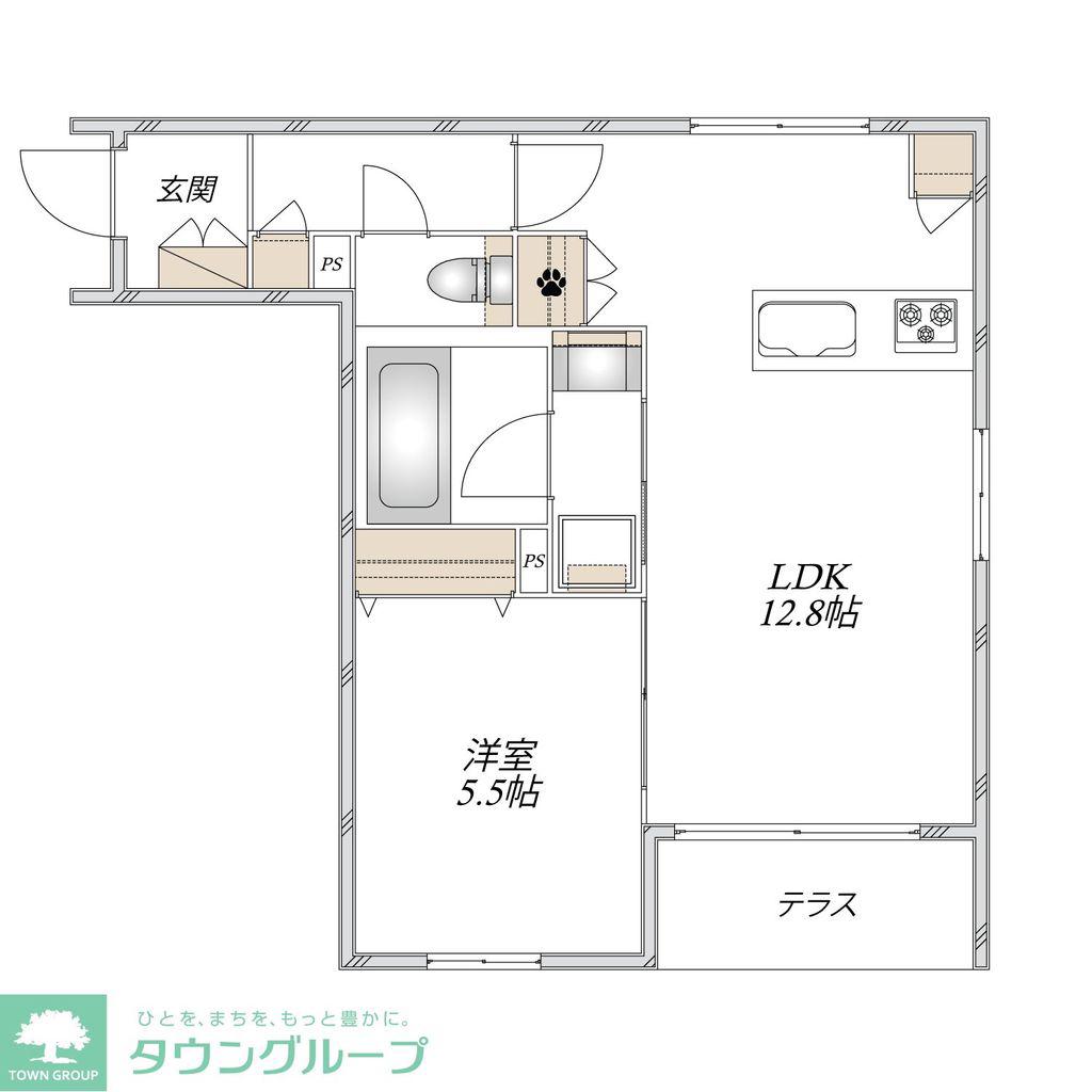 ロコティーダ武蔵新城(1LDK/1階)の間取り写真